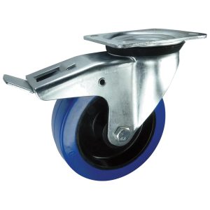 Blue Rubber Swivel Castor with Brake – locks swivel head & wheel