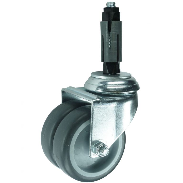 Grey Rubber Twin/double wheel Swivel Castor with expanding adaptor. 50mm or 75mm diameter.