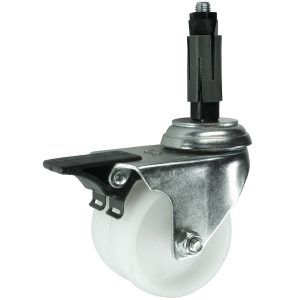 Twin/double wheel Brake Castor. Expanding Adaptor. 50mm or 75mm diameter polypropylene wheel