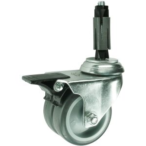 Twin/double wheel Brake Grey Rubber Swivel Castor.  Expanding Adaptor. 50mm or 75mm diameter.