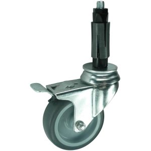 Rubber Brake Swivel Castor complete with expanding tube fitting (expanders). 50mm, 75mm, 100mm or 125mm diameter.