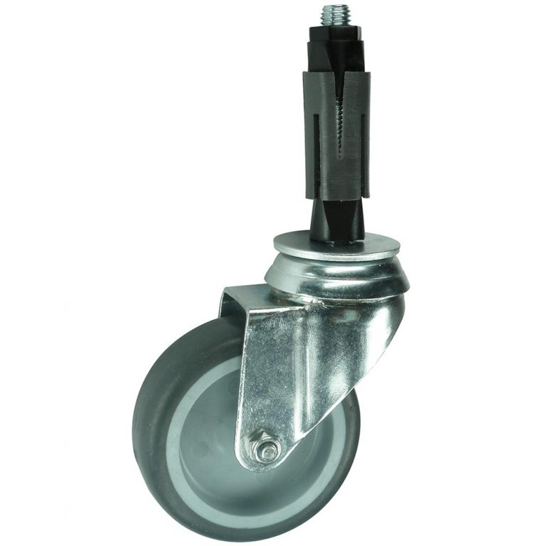 Rubber Swivel Castor complete with expanding tube adaptor (expanders). 50mm, 75mm, 100mm or 125mm diameter.