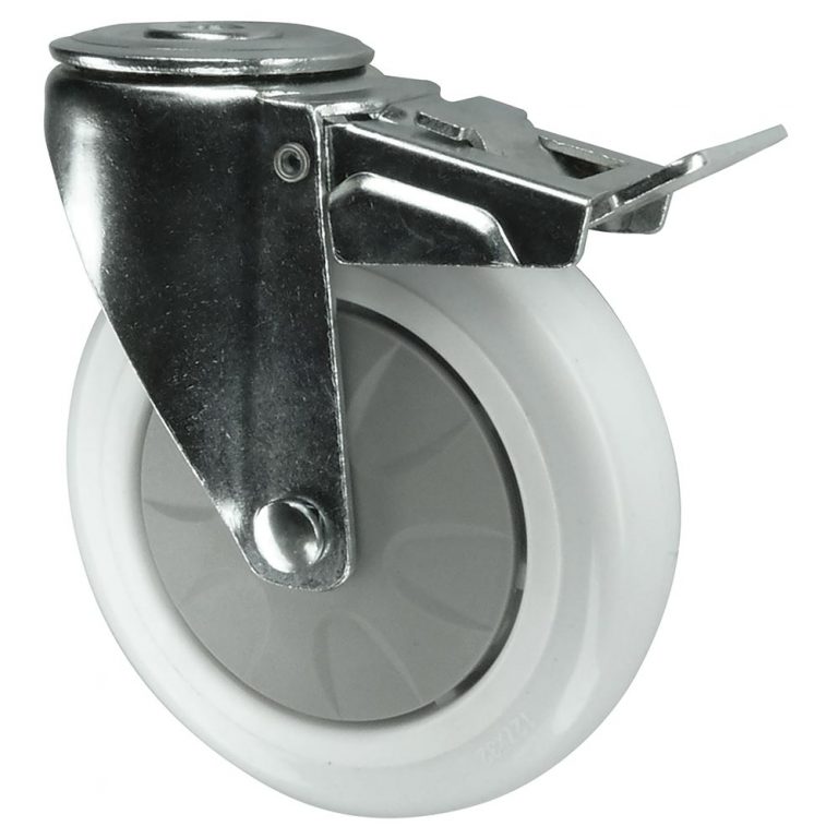 75mm, 100mm, 125mm Nylon Swivel Brake Locking Castor. 12mm single bolt fixing