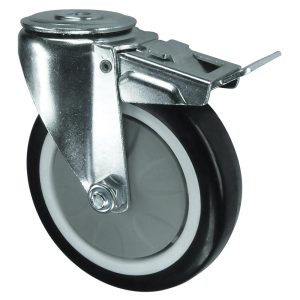 75mm, 100mm, 125mm non mark polyurethane Swivel Brake Locking Castor. 12mm single bolt fixing