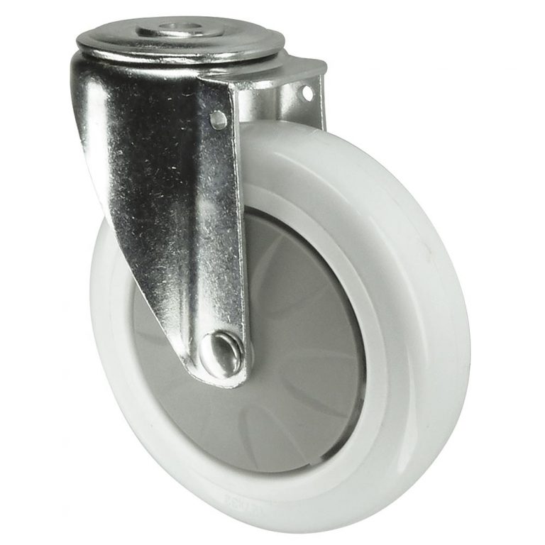 75mm, 100mm, 125mm Nylon Swivel Castor. 12mm Single bolt fixing