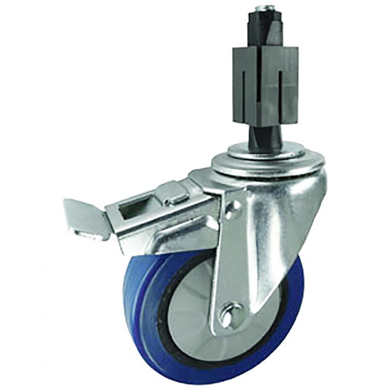 Blue Rubber Swivel Brake Castor with expander to fit to tube. Available in 75mm, 100mm or 125mm wheel diameter Blue Rubber Swivel Brake Castor with expander to fit to tube. Available in 75mm, 100mm or 125mm wheel diameter