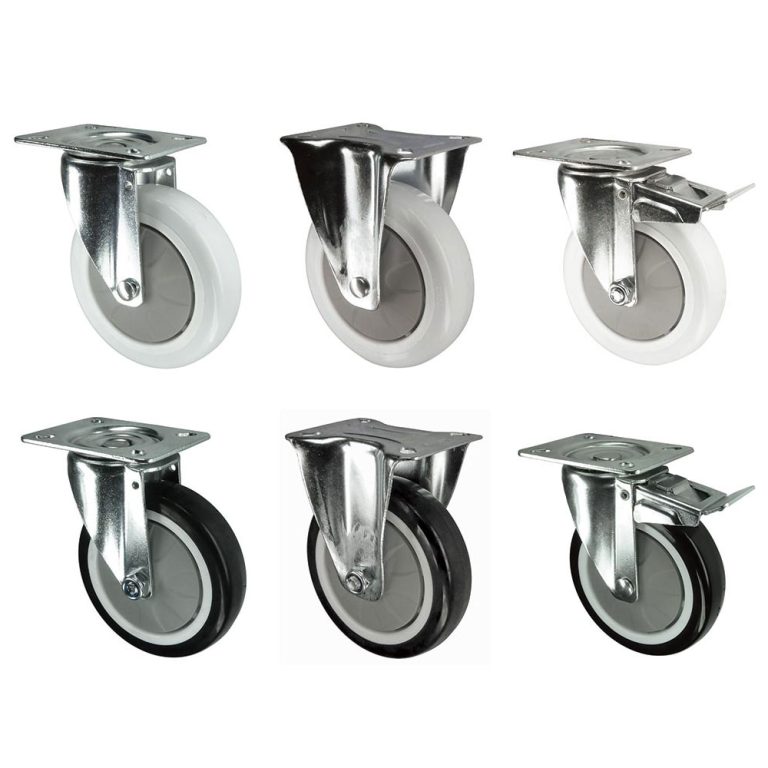 75mm, 100mm, 125mm Nylon or Polyurethane Castors. Plate fix. Wheel on Ball bearing