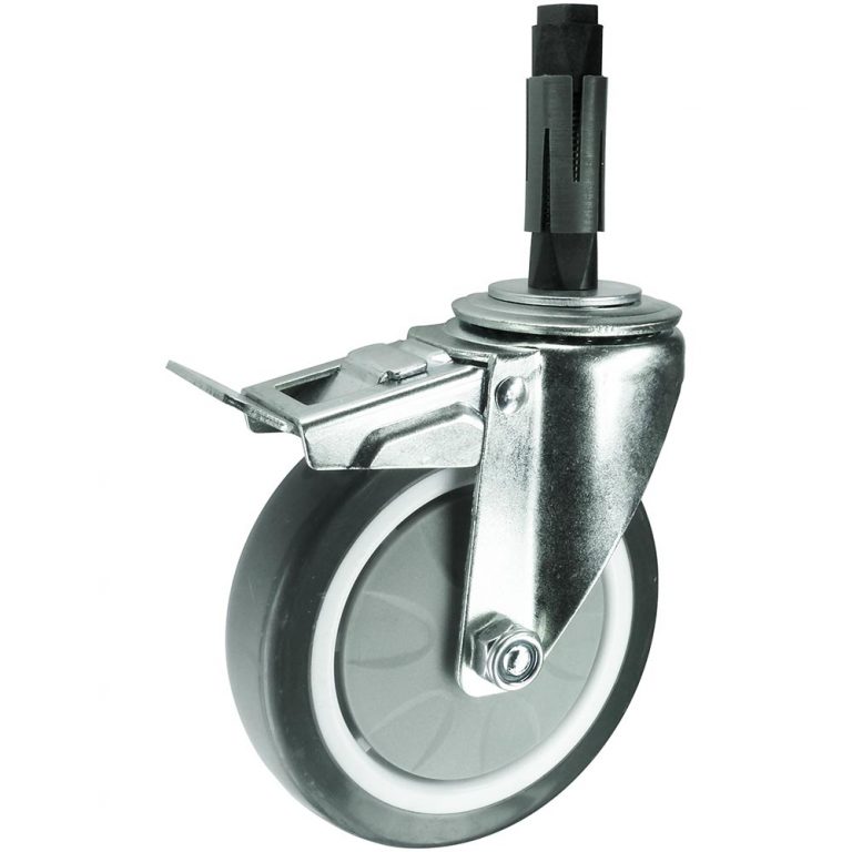 Grey Rubber Swivel Brake Castor with expander to fit to tube. Available in 75mm, 100mm or 125mm wheel diameter Grey Rubber Swivel Brake Castor with expander to fit to tube. Available in 75mm, 100mm or 125mm wheel diameter