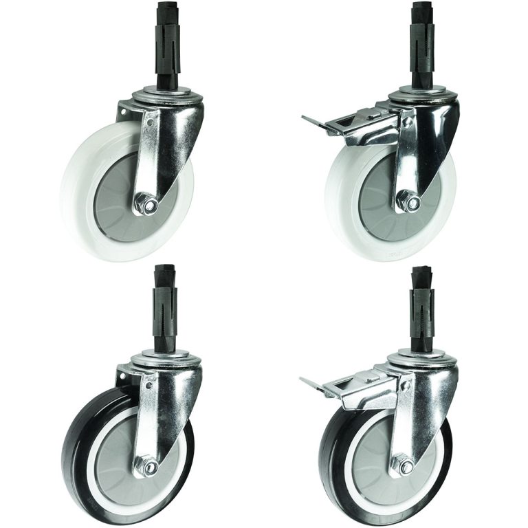 Swivel & Swivel Brake Castors with expander for tube. Nylon or Polyurethane Wheel. 75mm, 100mm or 125mm diameter