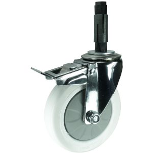 Nylon Swivel Brake Castor with expander to fit to tube. Available in 75mm, 100mm or 125mm wheel diameter