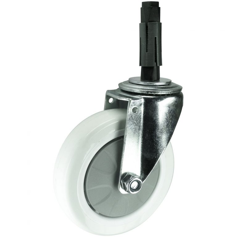 Nylon Swivel Castor with expander to fit to tube. Available in 75mm, 100mm or 125mm wheel diameter