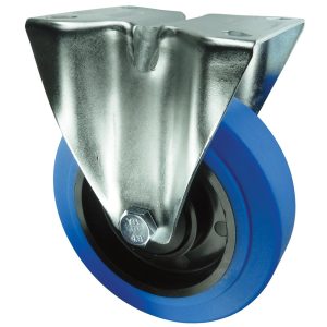 Blue Non-marking Rubber Fixed Castor. 80mm, 100mm, 125mm, 160mm, 200mm diameter. Plate fix