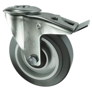 Grey non marking rubber Swivel Brake lockable Castor 12mm bolt fix. 80mm, 100mm, 125mm, 160mm, 200mm diameter. Grey non marking rubber Swivel Brake lockable Castor 12mm bolt fix. 80mm, 100mm, 125mm, 160mm, 200mm diameter.