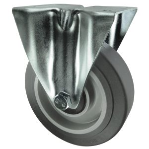 Grey Non-marking Rubber Fixed Castor. 80mm, 100mm, 125mm, 160mm, 200mm diameter. Plate fix