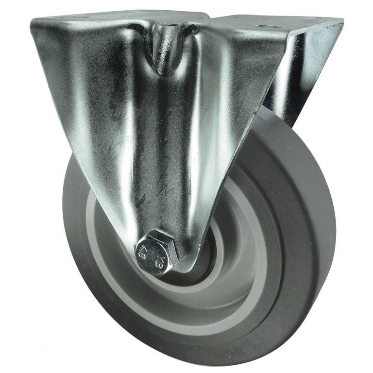 Grey Non-marking Rubber Fixed Castor. 80mm, 100mm, 125mm, 160mm, 200mm diameter. Plate fix