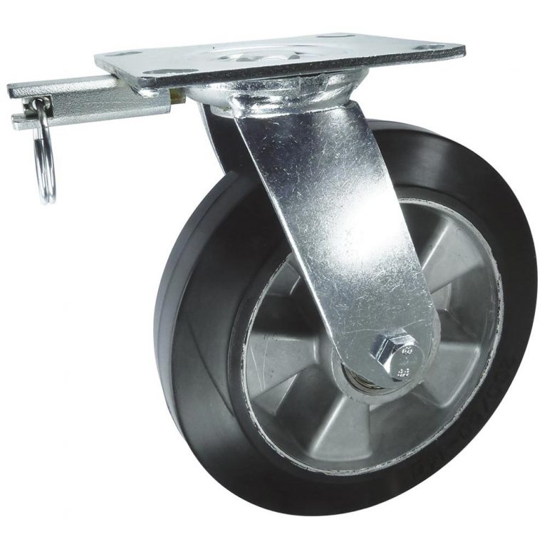 Rubber Heavy Duty Swivel Castor with Directional Lock. 100mm, 125mm, 150mm, 200mm dia. 160kg to 400kg load