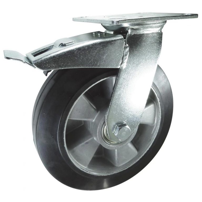 Rubber Heavy Duty Swivel Total Stop Brake Castor. 100mm, 125mm, 150mm, 200mm dia. 160kg to 400kg load