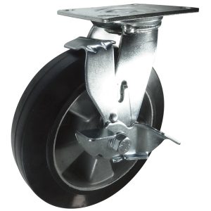 Rubber Heavy Duty Swivel Wheel Brake Castor. 100mm, 125mm, 150mm, 200mm dia. 160kg to 400kg load