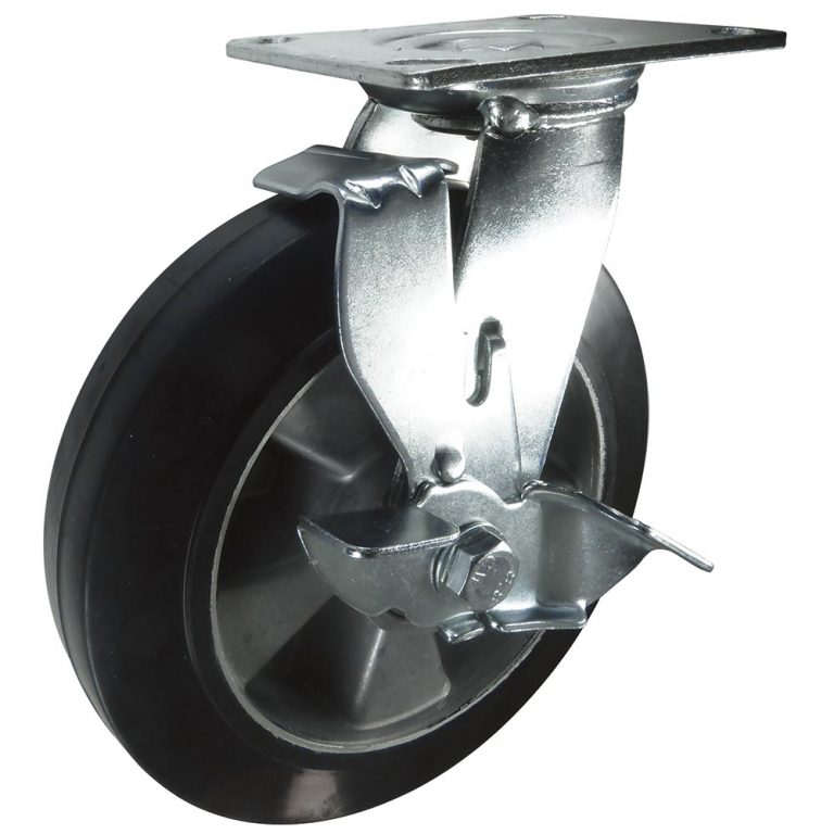 Rubber Heavy Duty Swivel Wheel Brake Castor. 100mm, 125mm, 150mm, 200mm dia. 160kg to 400kg load