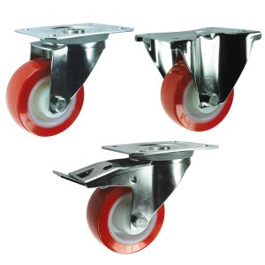 Stainless Steel Polyurethane Castors. Plate fix. 80mm, 100mm, 125mm, 160mm, 200mm diameter