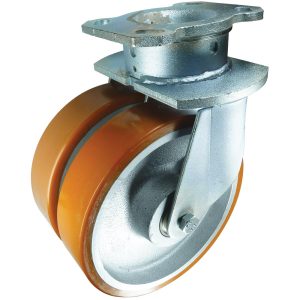 Twin Wheel Extra Heavy Duty Polyurethane Swivel Castor. 100mm, 125mm, 160mm, 200mm dia.