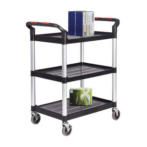 Tray trolley – 3 black plastic shelves