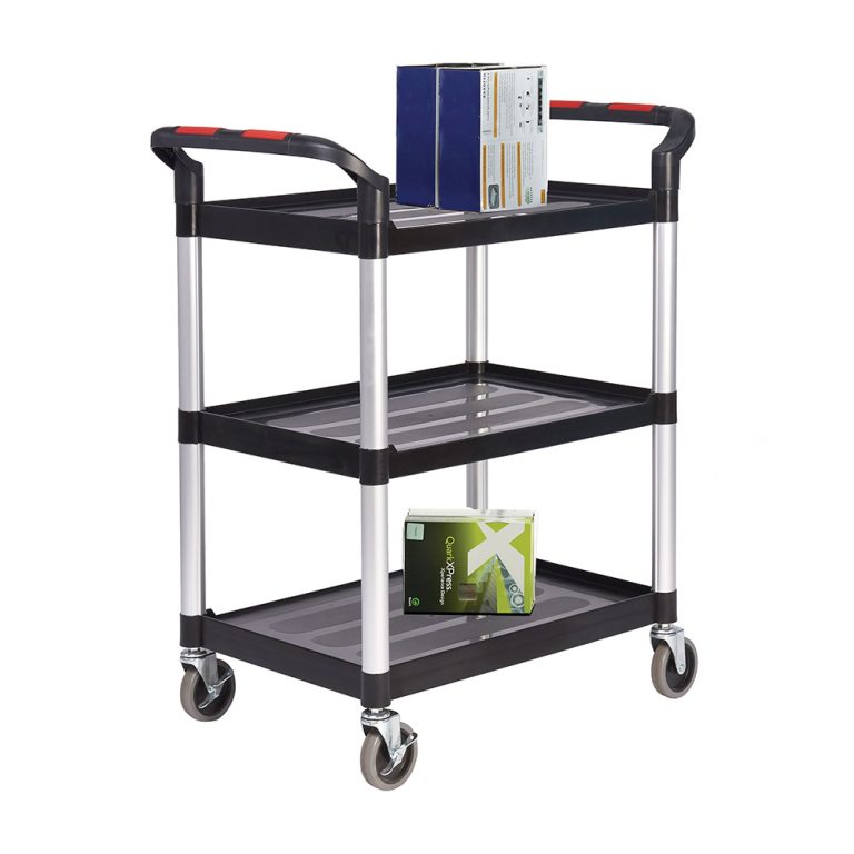 Tray trolley – 3 black plastic shelves