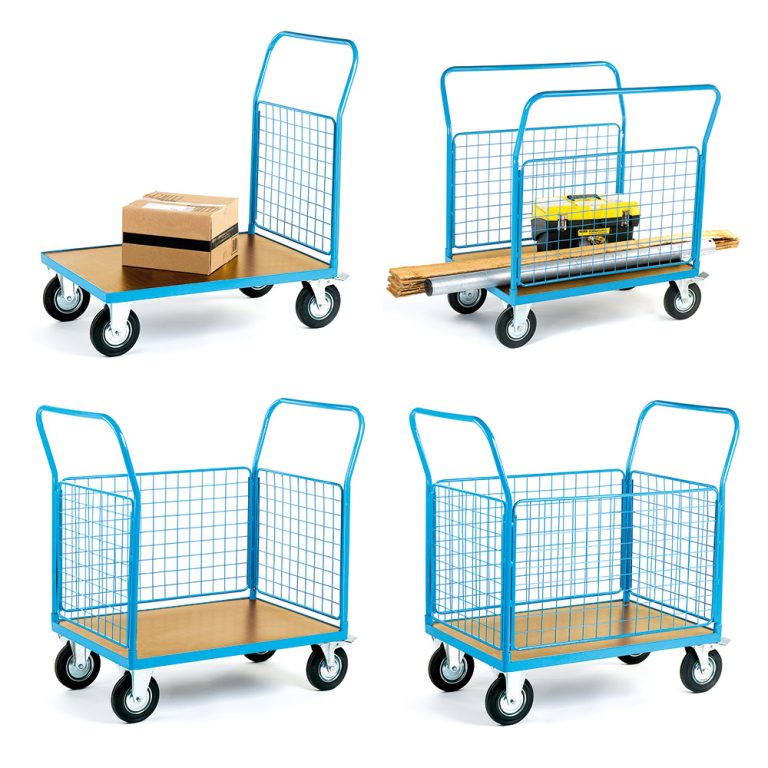 Platform trucks with steel mesh ends and sides
