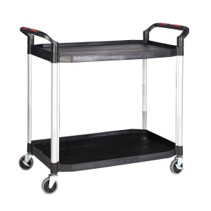 Large tray trolley – 2 black plastic shelves