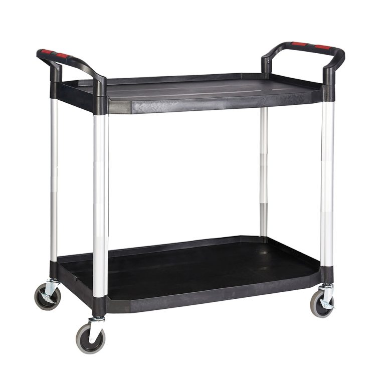 Large tray trolley – 2 black plastic shelves
