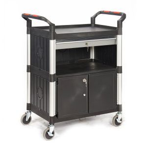 Trolley with cupboard and single drawer