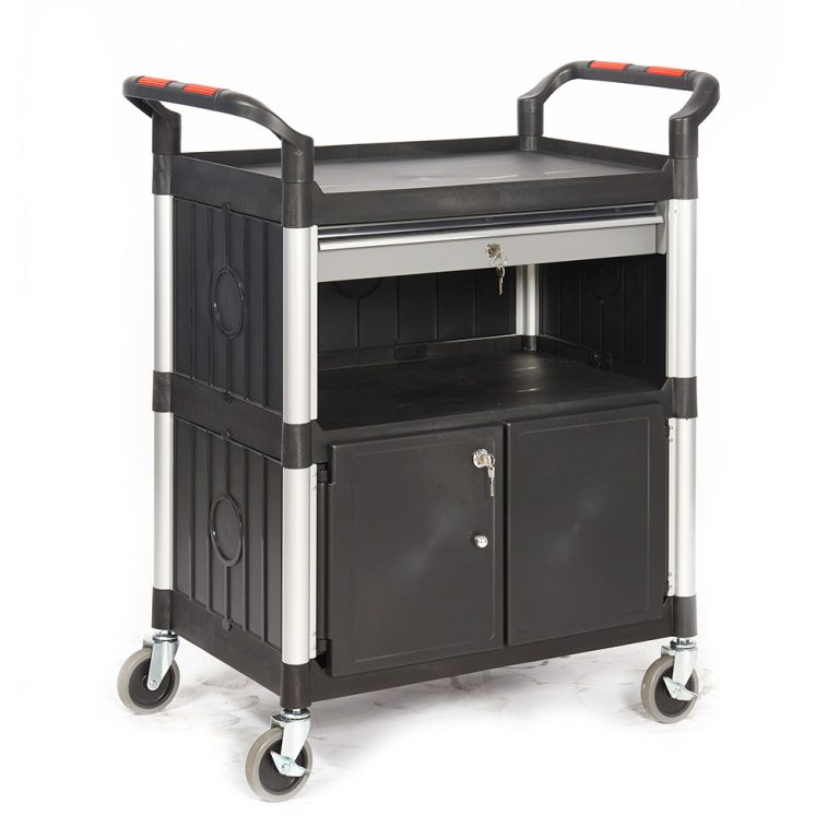 Trolley with cupboard and single drawer