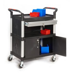 Trolley with cupboard and single drawer