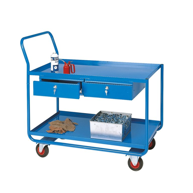 Table trolley with 2 x steel shelves and 2 drawers