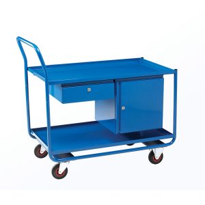 Table trolley with 2 x steel shelves and drawers and cupboard