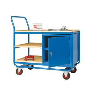 Table trolley with top and 2 x half shelves and cupboard