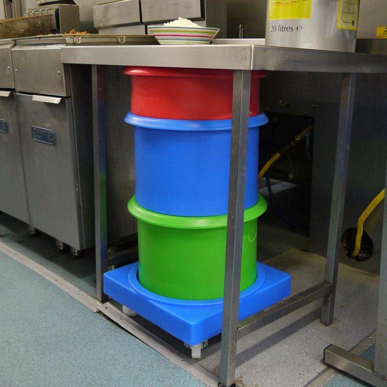 Stacking Bins & Mobile Dolly – food grade polyethylene